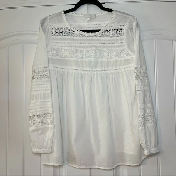 Anthropologie Eri + Ali White Blouse Peasant Long Sleeve Size Small Cotton - Picture 2 of 7